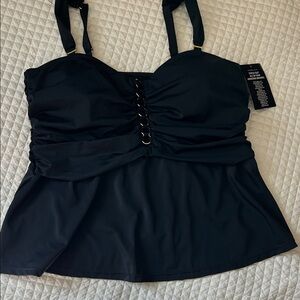 Swimsuits For All Black Women’s Swim Tank Top with Lace-Up Detail